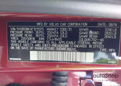 2015 Volvo Xc70 T6 z USA, uszkodzony, nr VIN YV4902NK4F1211375